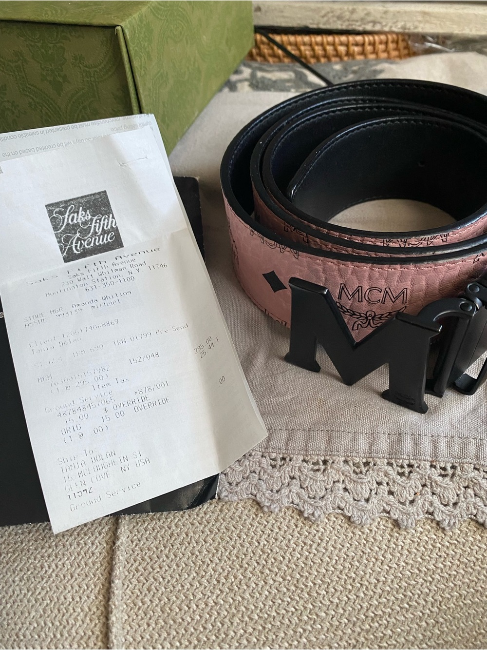 MCM Pink Monogram Reversible Belt with Black M Logo Buckle